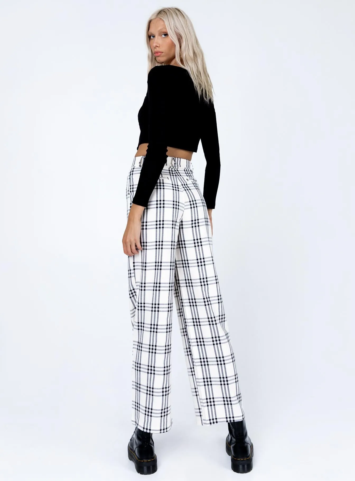 Declan Checked Wide Leg Pants White