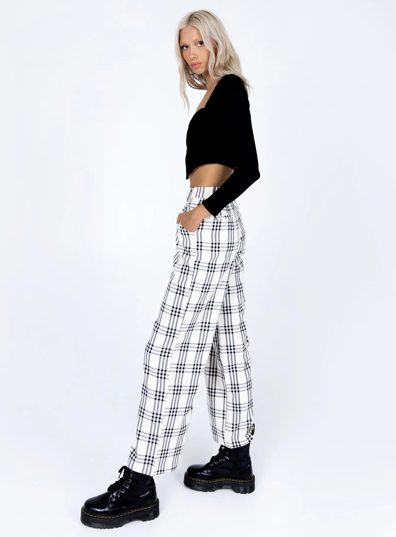 Declan Checked Wide Leg Pants White