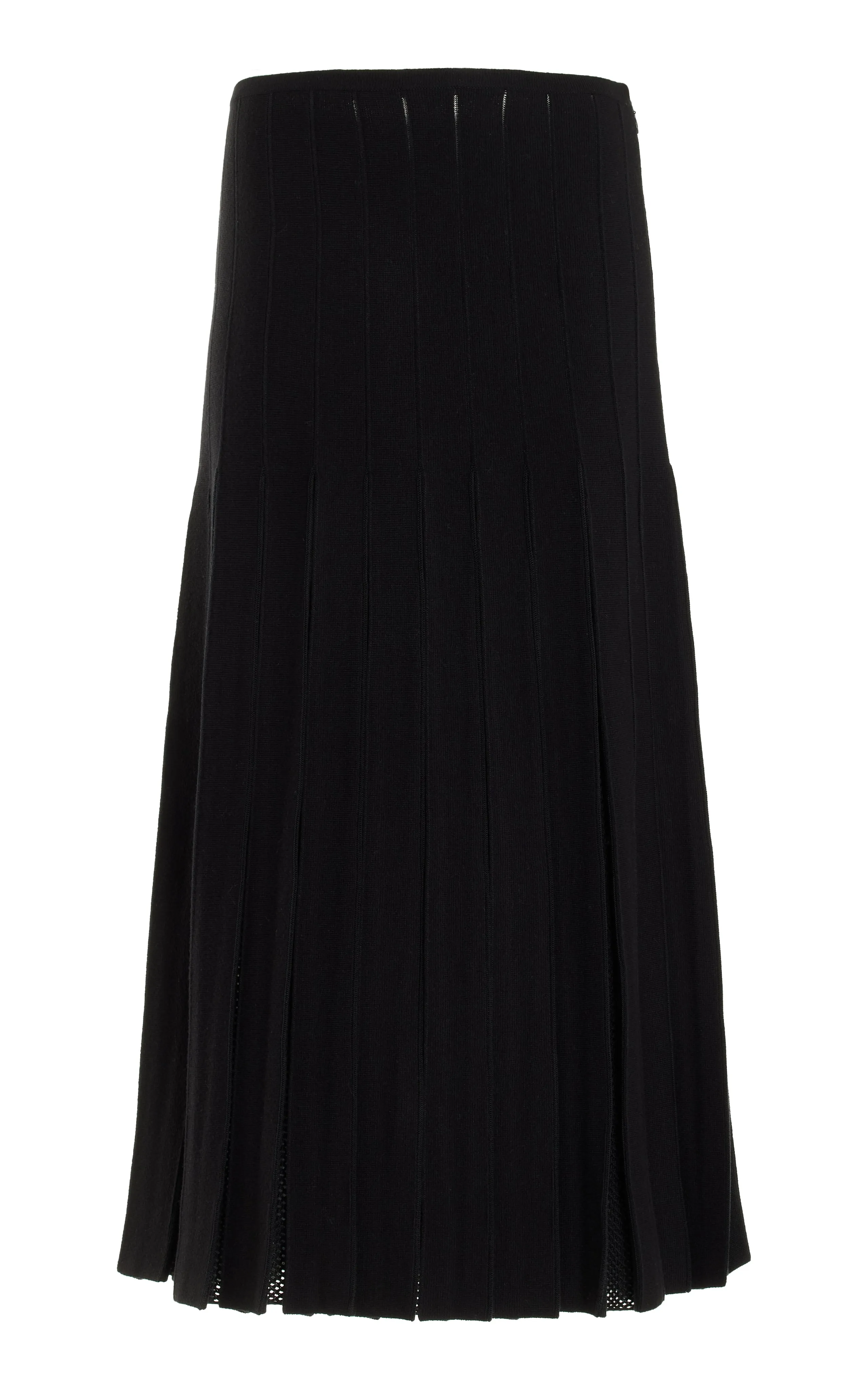 Del Knit Pleated Midi Skirt in Black Wool