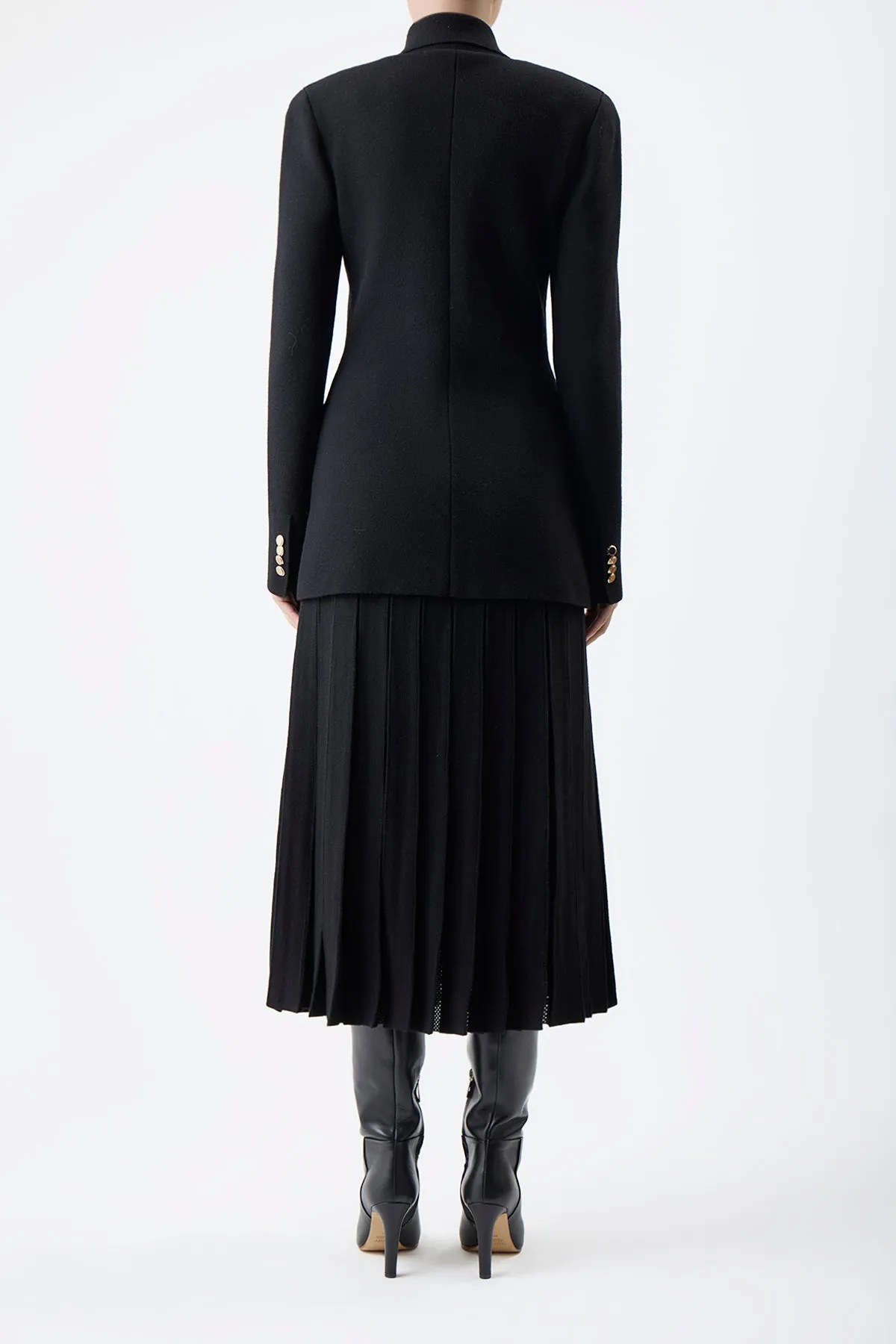 Del Knit Pleated Midi Skirt in Black Wool