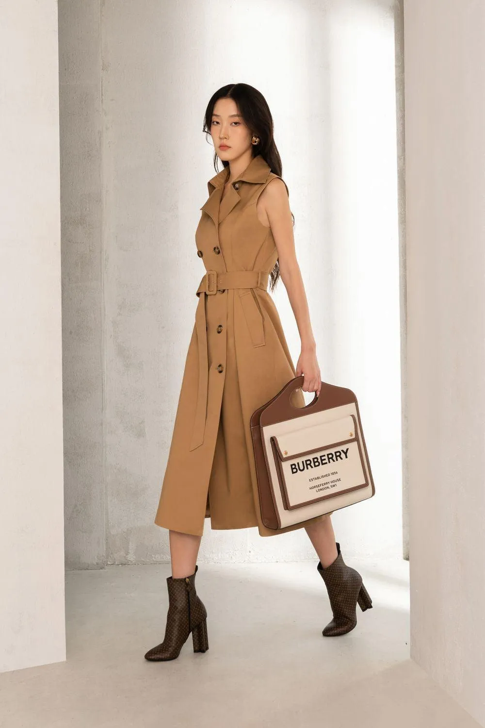 Delilah Straight Double Breasted Khaki Calf Length Trench Coat