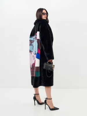 Deluxe Long Back Print Coat Lovers - Black