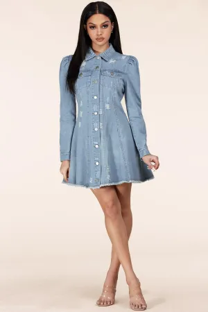 DENIM DISTRESSED MINI DRESS