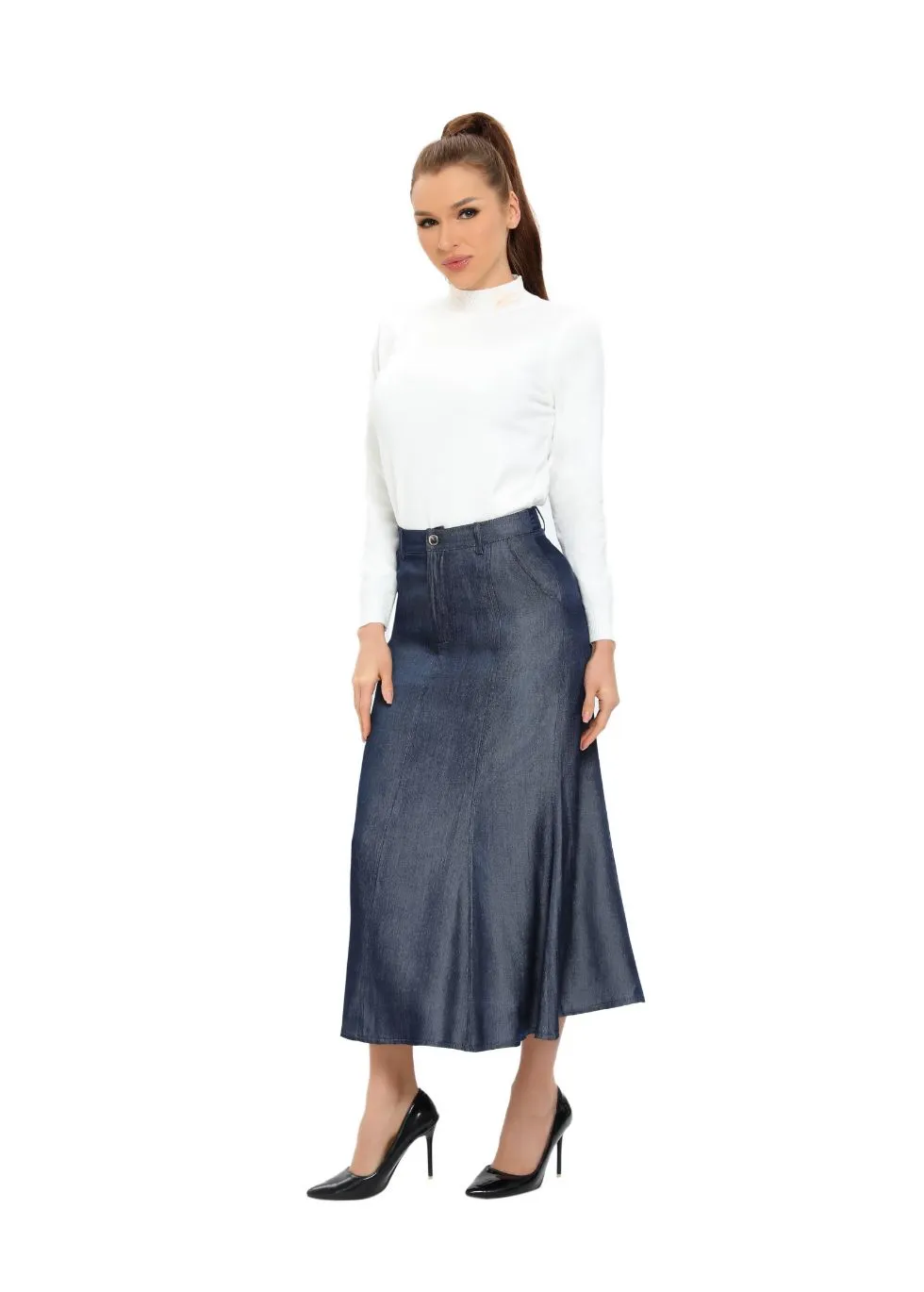 Denim Look Midi Skirt