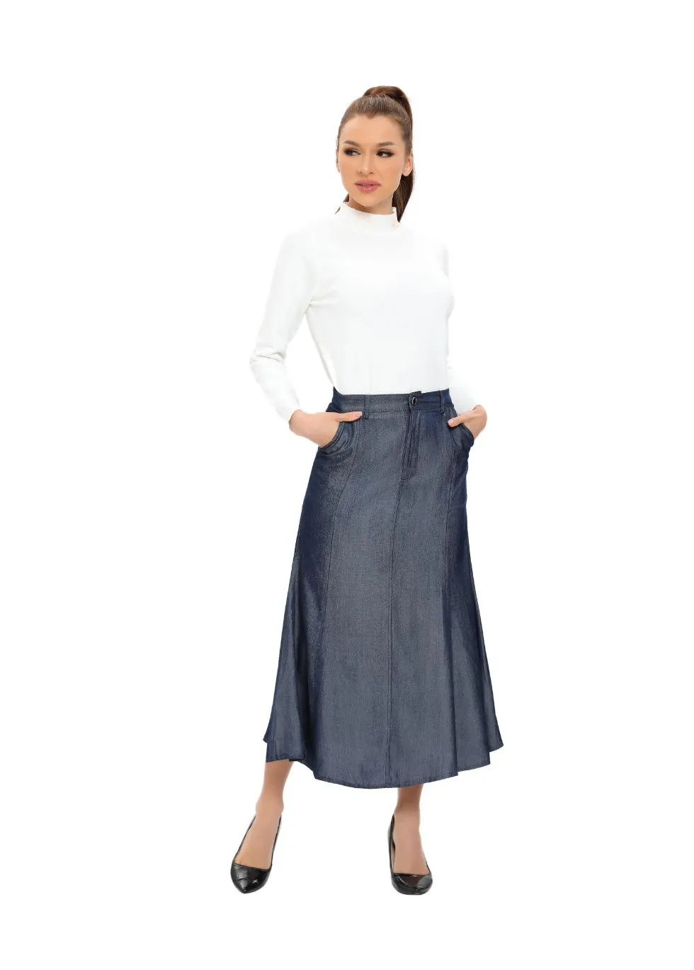 Denim Look Midi Skirt