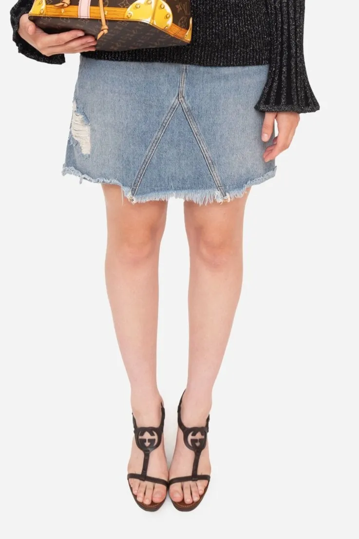 Denim Mini Skirt Distressed Hem