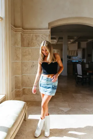 Denim Stack Skirt - Denim Colorblock