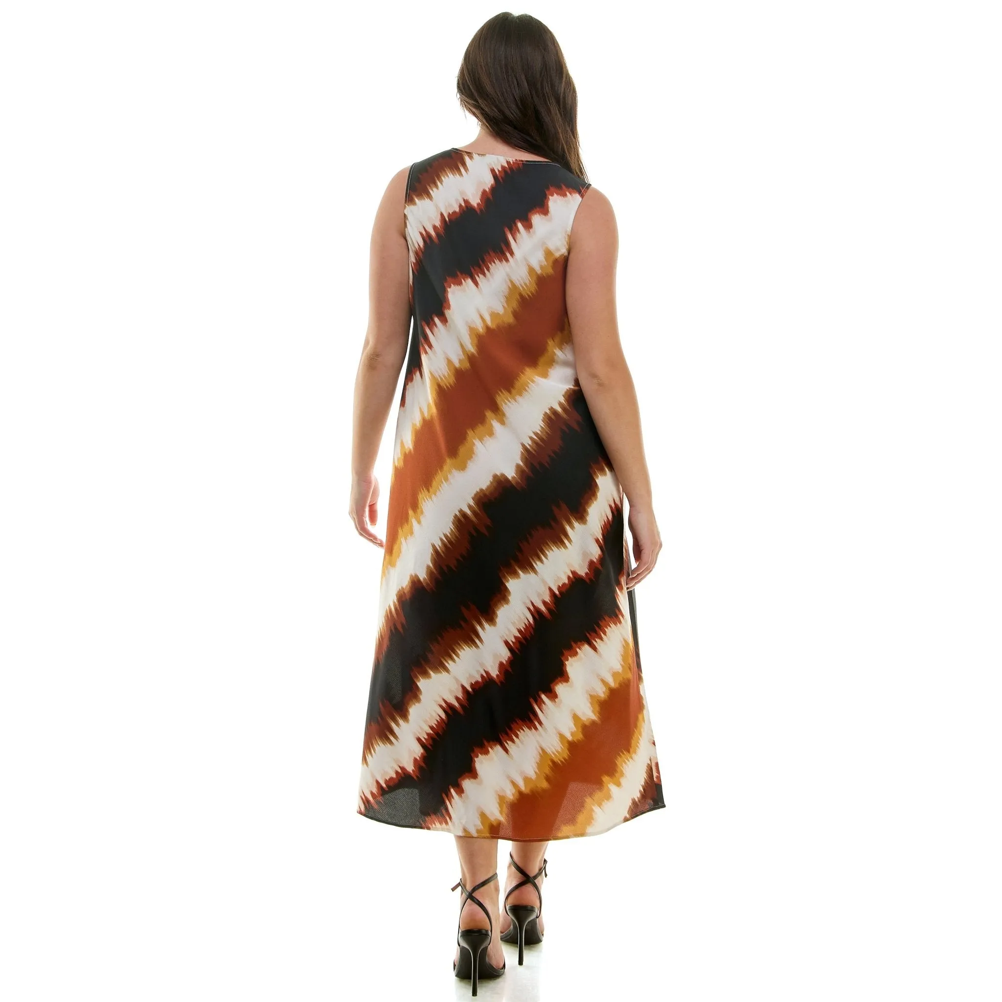 Diagonal Print Sleeveless Midi Dress - Plus