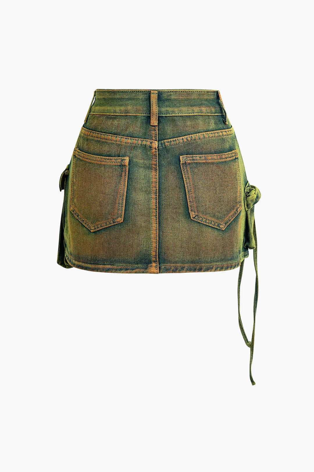 Distressed Flap Pocket Denim Mini Skirt