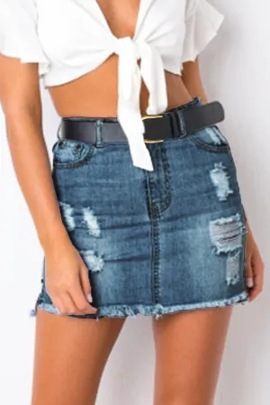 Distressed Raw Hem Denim Mini Skirt