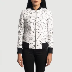 Donna Blake White Leather Bomber Jacket