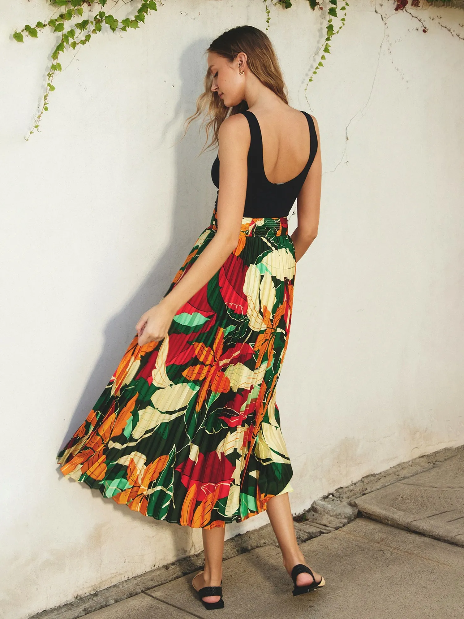 Dress Forum Tropical Pleated Midi Skirt