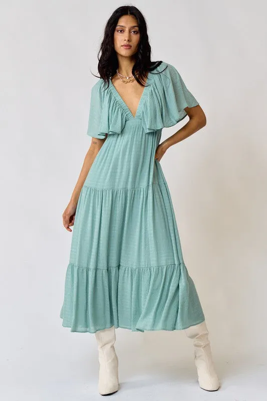 Dusty Sage Maxi Dress With Flutter Sleeves