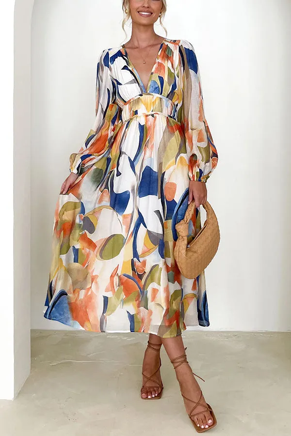 Eclipse Season Printed Long Sleeve Flowy Maxi Dress