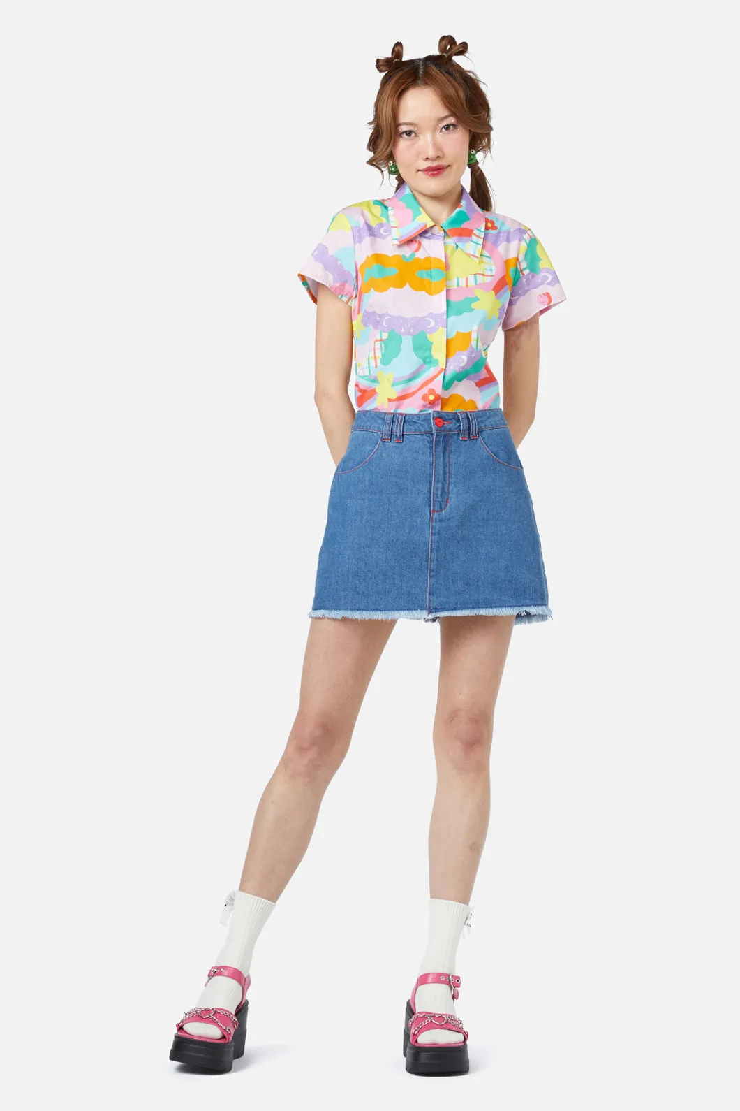 Electric Patch Denim Mini Skirt