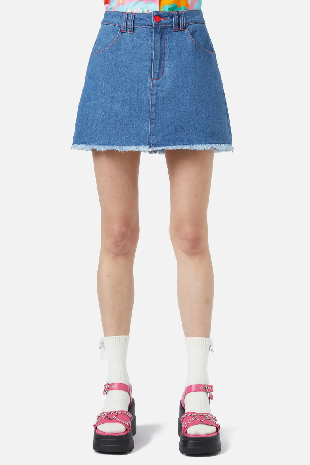 Electric Patch Denim Mini Skirt