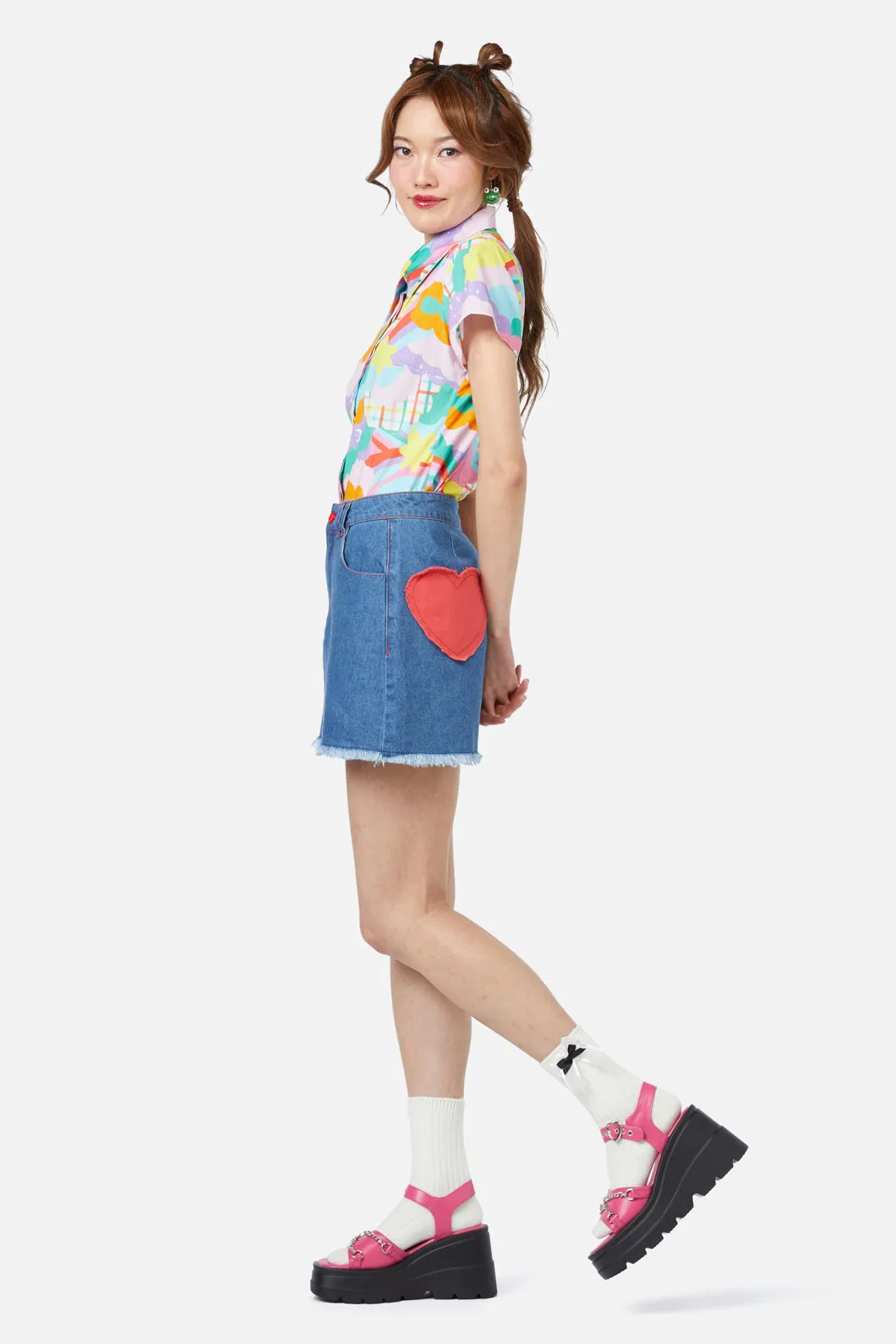 Electric Patch Denim Mini Skirt