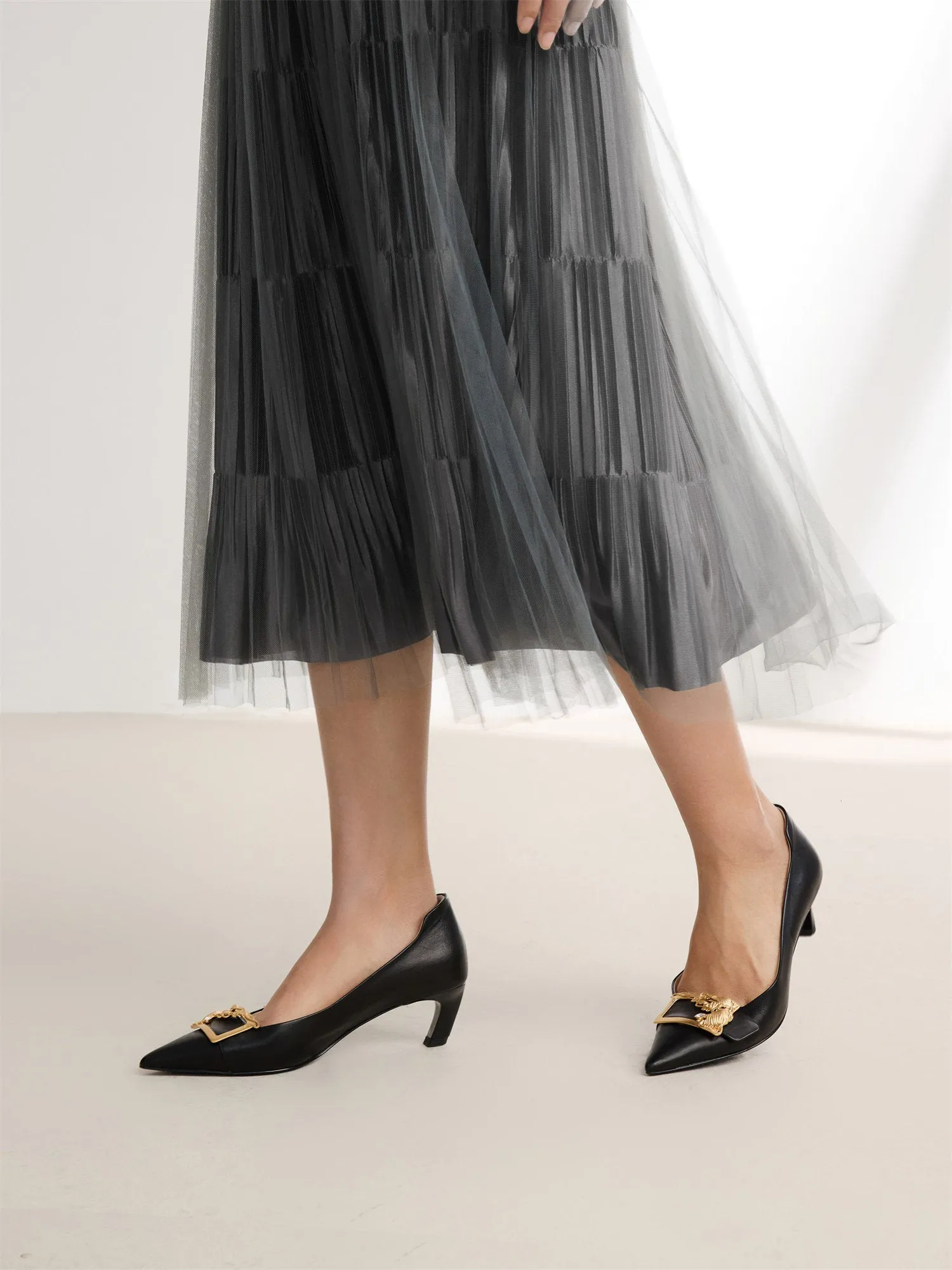 EP YAYING High-Waisted Tulle Midi Skirt