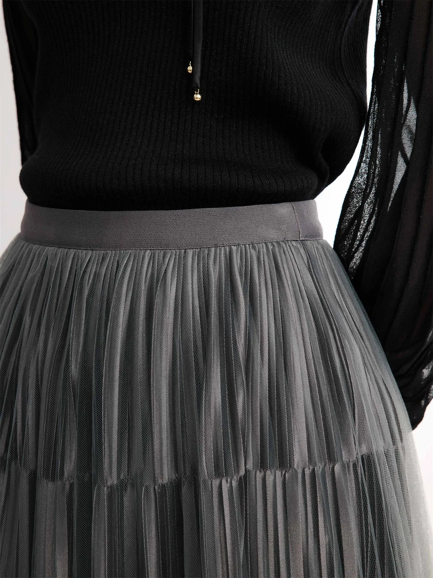 EP YAYING High-Waisted Tulle Midi Skirt