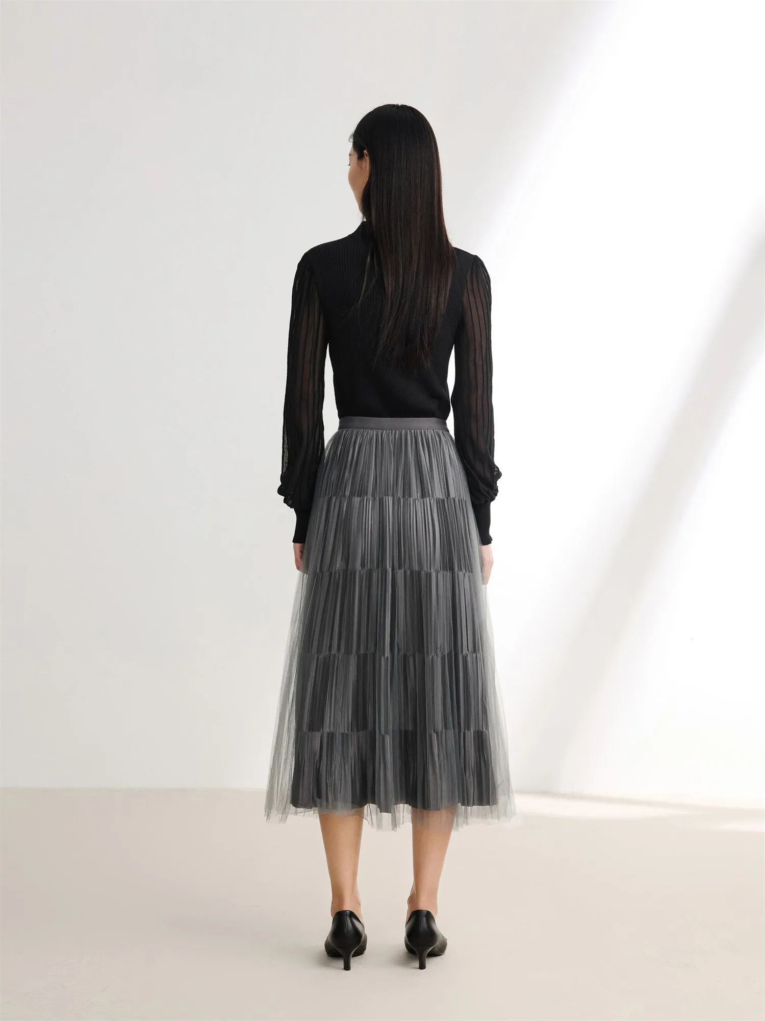 EP YAYING High-Waisted Tulle Midi Skirt