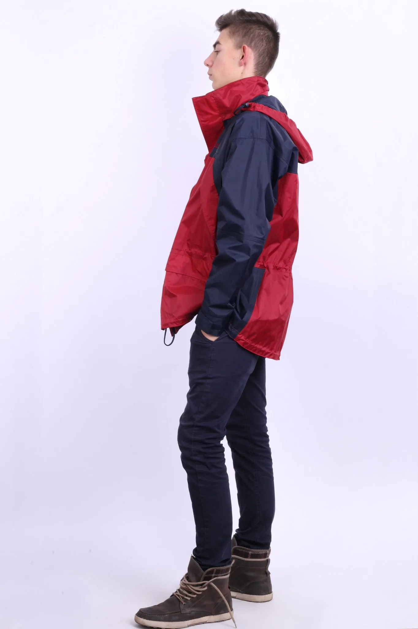 Etirel Mens M Jacket Parka Hood Red Waterproof Nylon Navy Blue Vintage Track Top