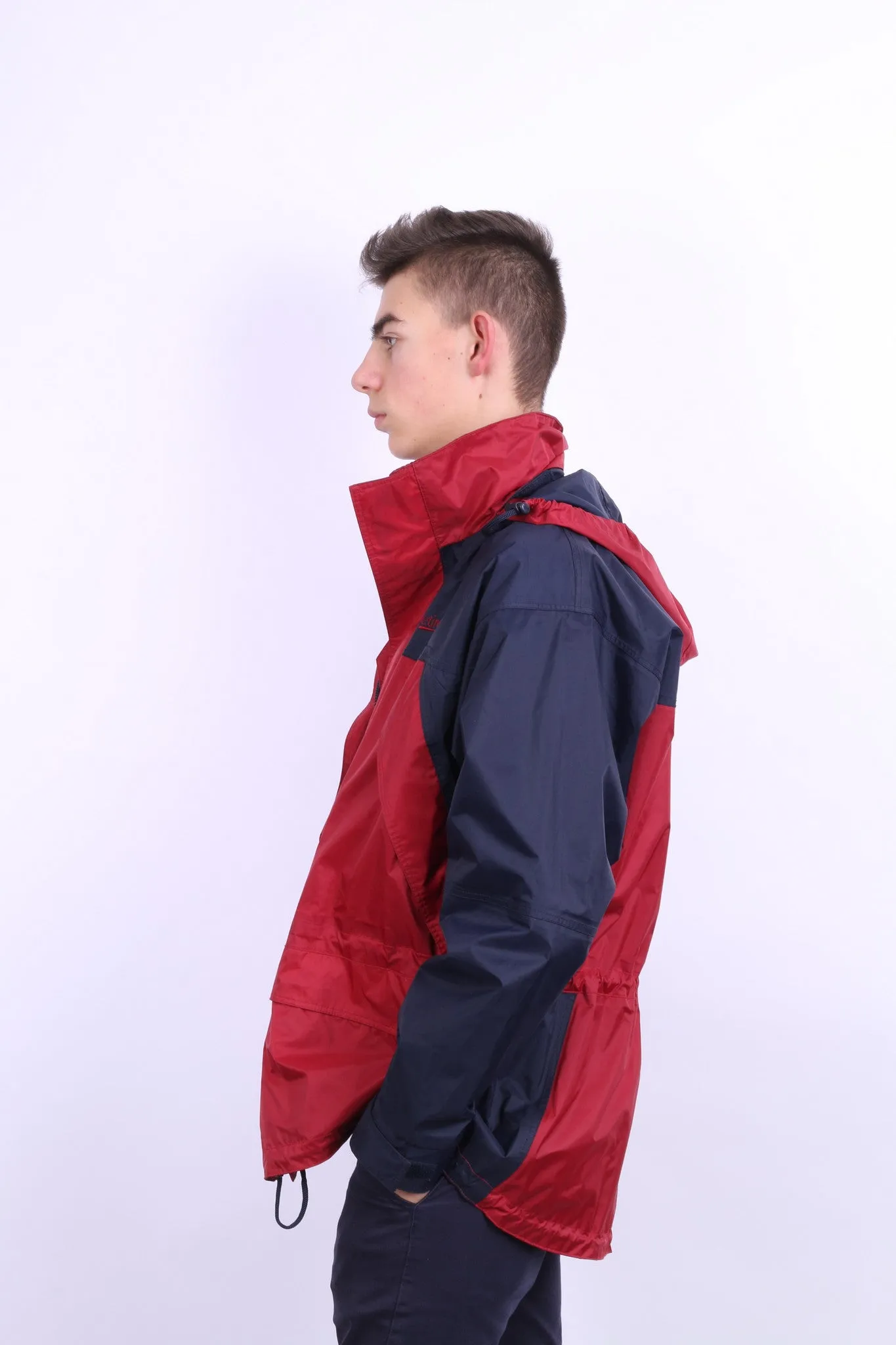 Etirel Mens M Jacket Parka Hood Red Waterproof Nylon Navy Blue Vintage Track Top