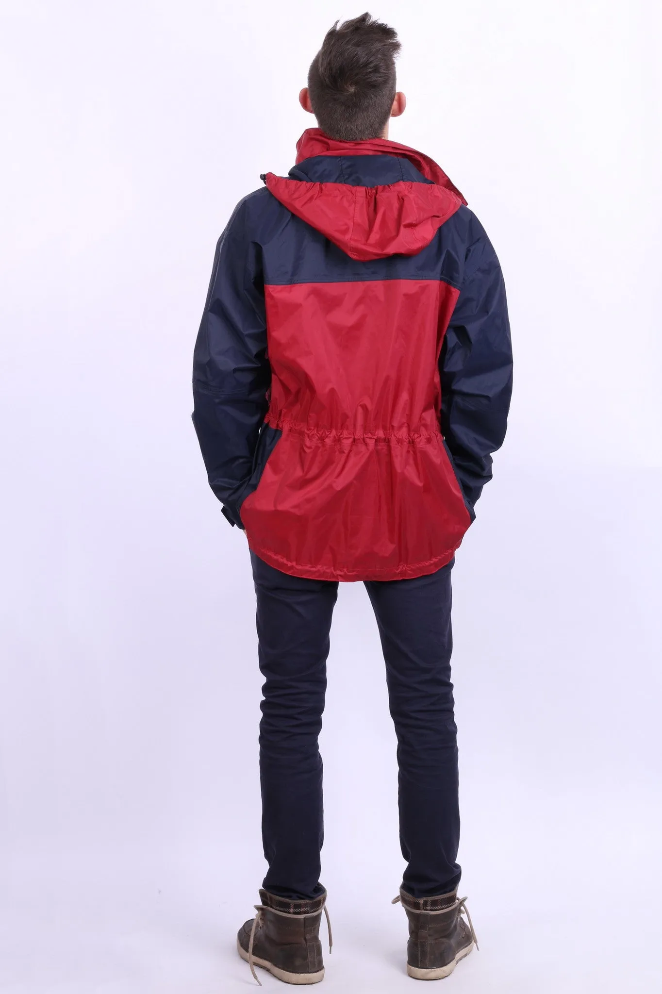 Etirel Mens M Jacket Parka Hood Red Waterproof Nylon Navy Blue Vintage Track Top