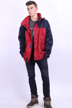 Etirel Mens M Jacket Parka Hood Red Waterproof Nylon Navy Blue Vintage Track Top