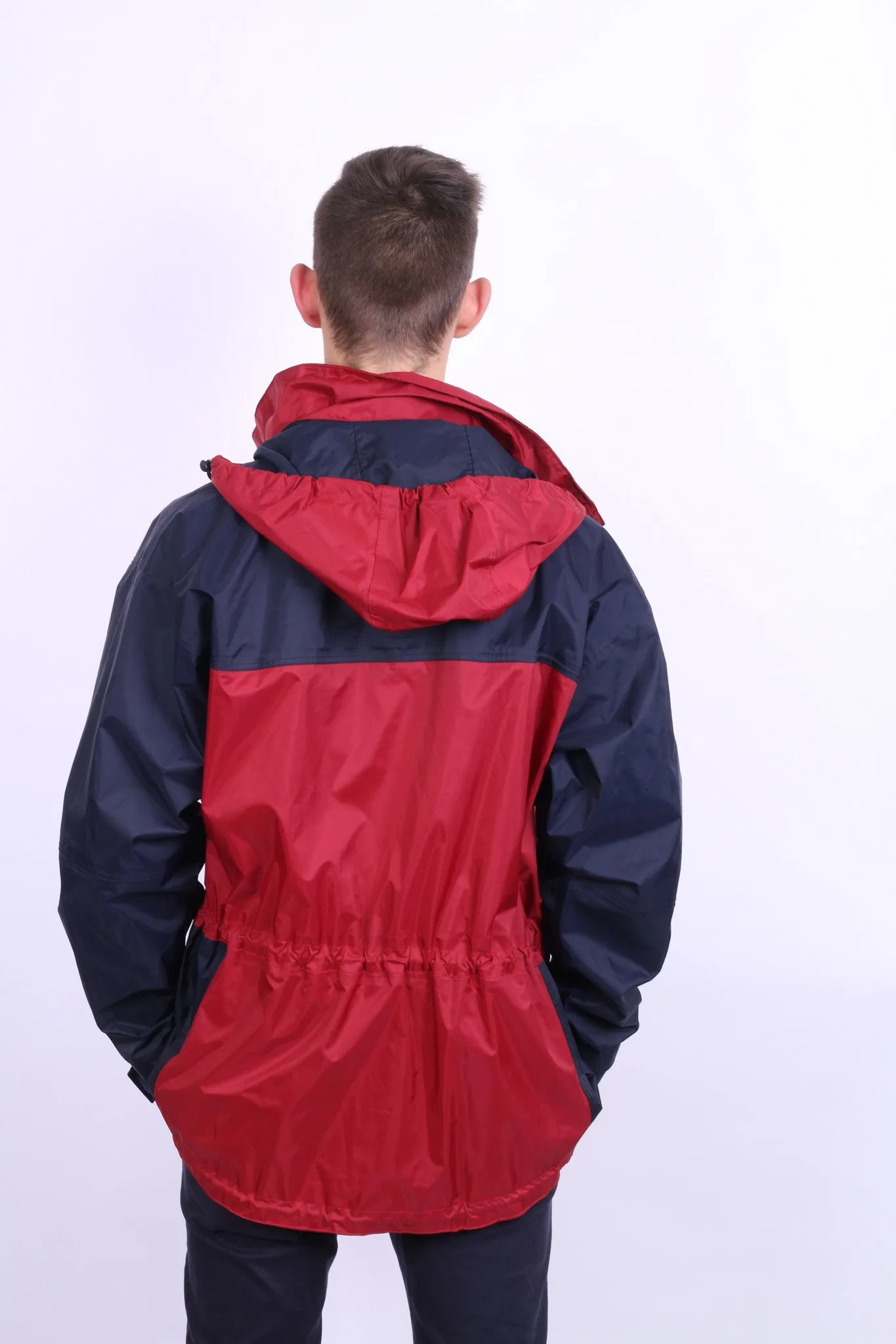 Etirel Mens M Jacket Parka Hood Red Waterproof Nylon Navy Blue Vintage Track Top