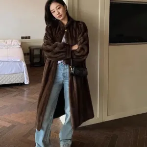 Fei Vintage Brown Faux Mink Fur Coat