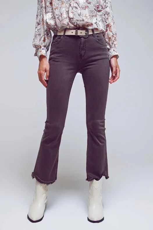 Flare Jeans With Raw Hem Edge In Dark Grey