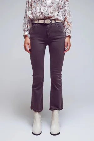 Flare Jeans With Raw Hem Edge In Dark Grey