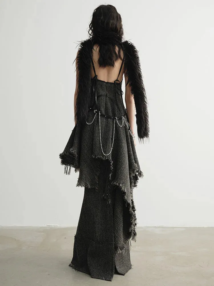 Frandie Asymmetrical Frayed Dress