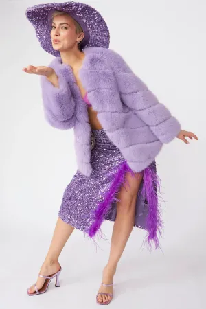 Gaga Faux Fur Striped Lilac Coat