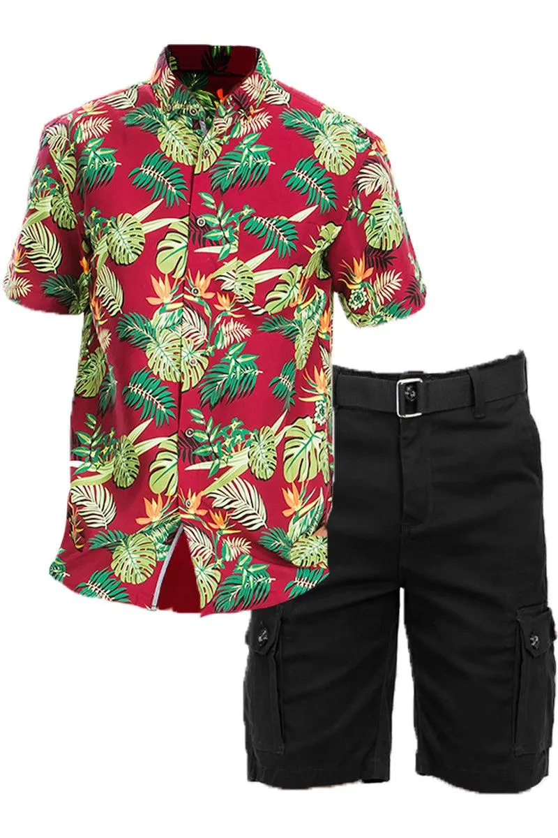 Hawaiian Tropical Shirt Cargo Shorts Set