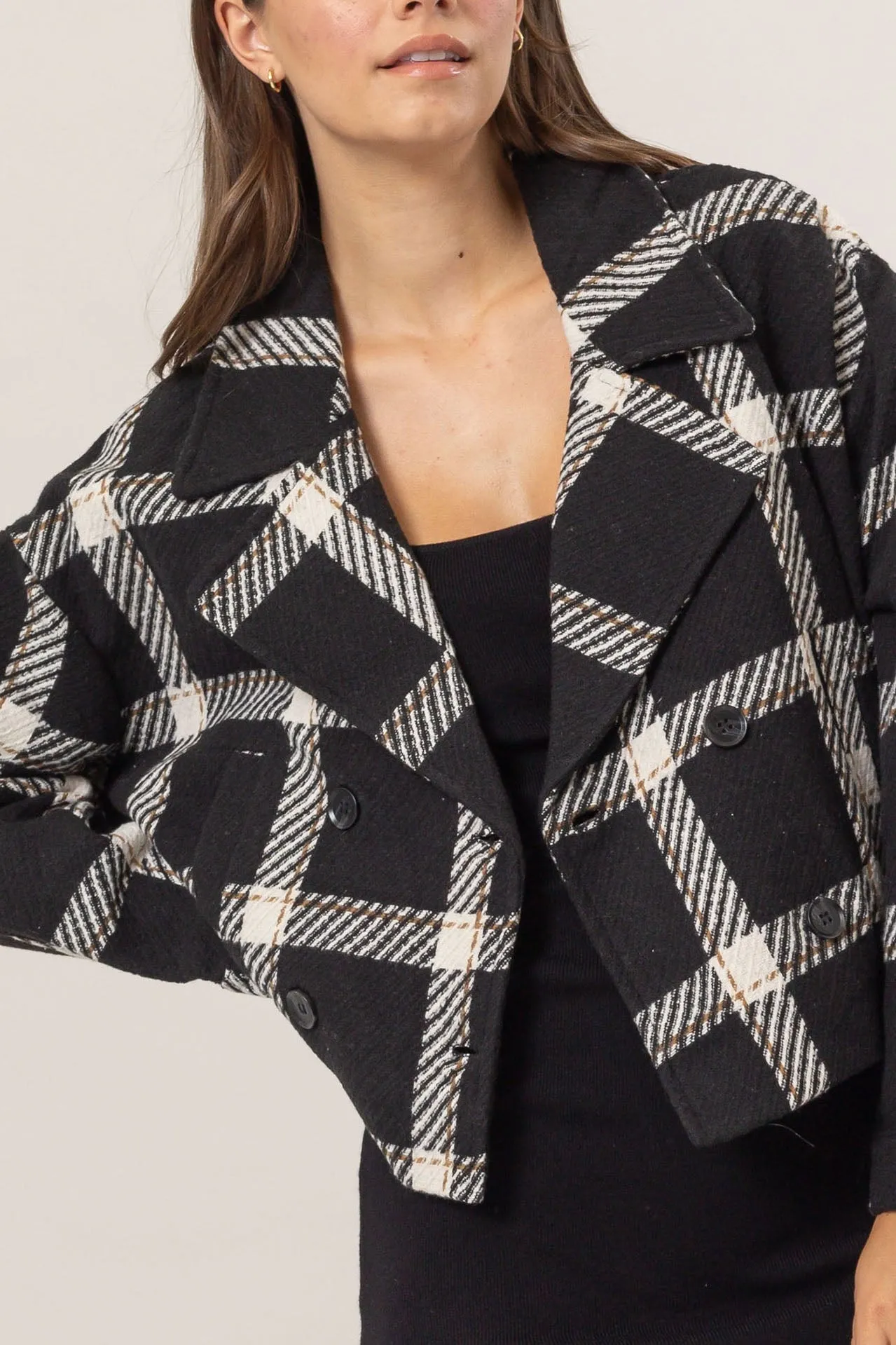 HF25A991-Plaid Double-Breasted Jacket