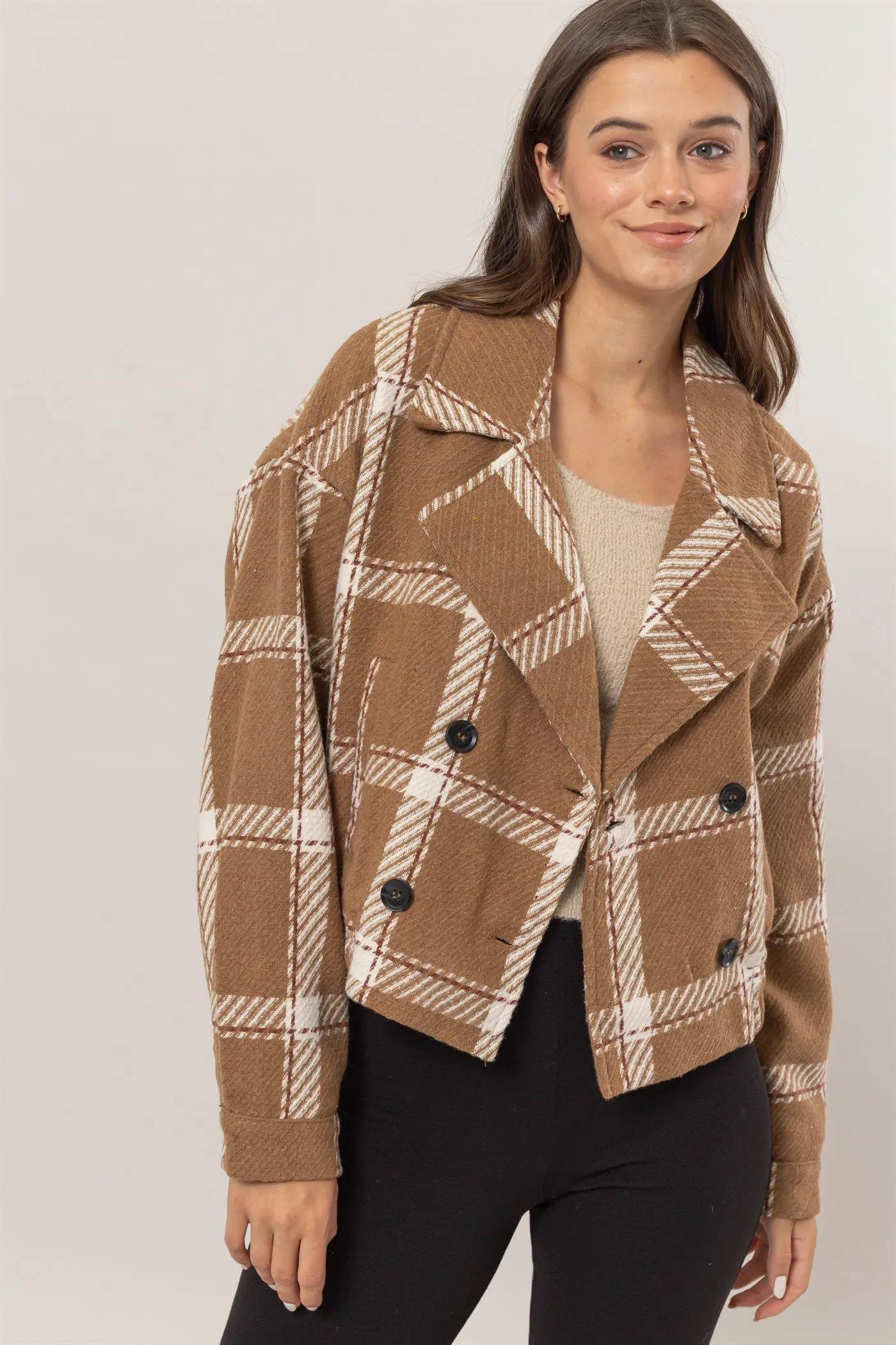 HF25A991-Plaid Double-Breasted Jacket