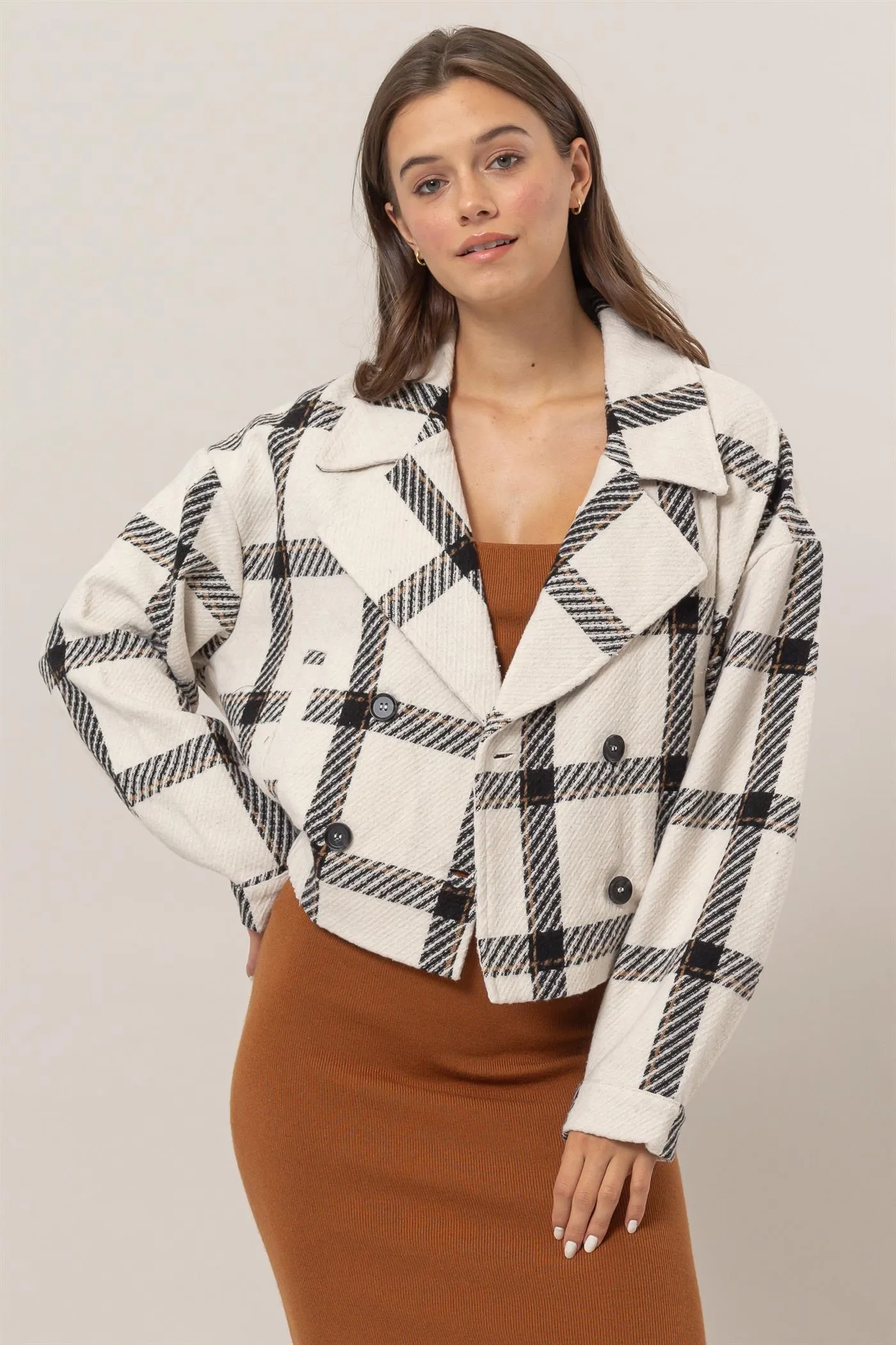 HF25A991-Plaid Double-Breasted Jacket