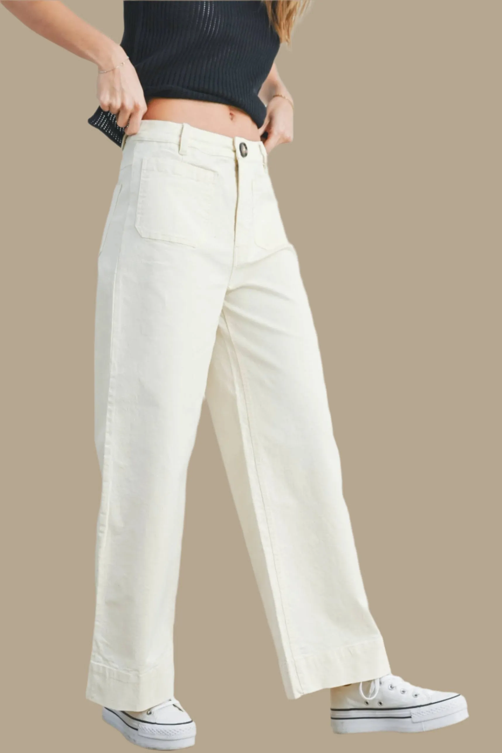 High Waisted Wide Leg Ecru Jeans