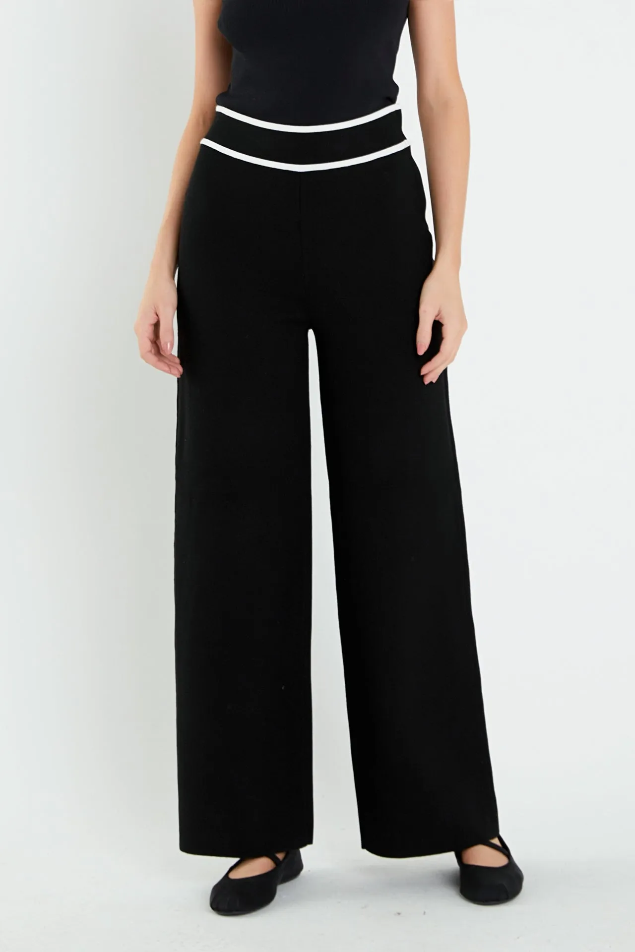 High-Waisted Wide-Leg Knit Pants