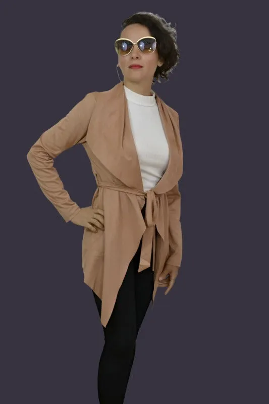 Hyfve Belted Suede Blazer Jacket - Camel