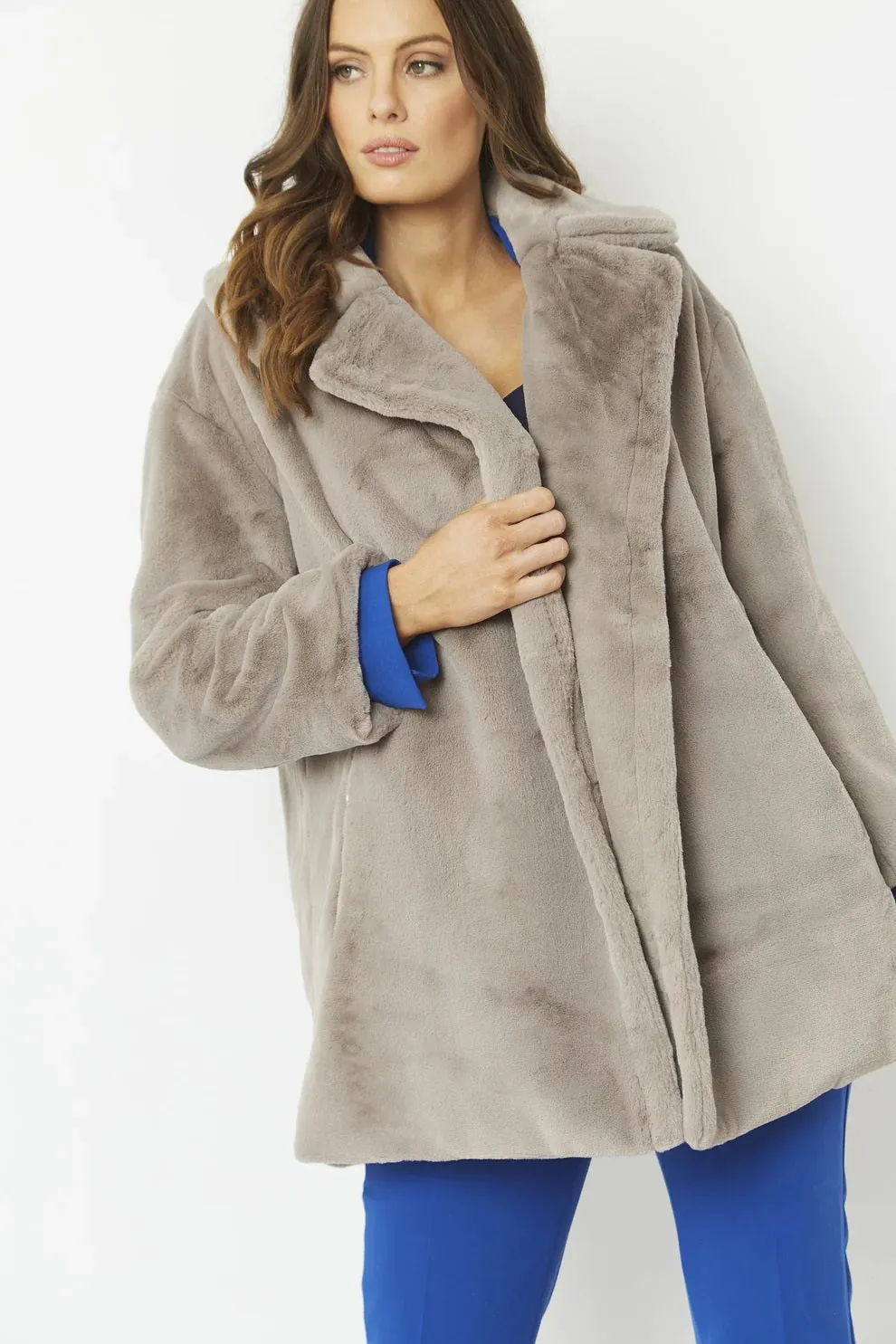 Light Grey Faux Fur Midi Coat