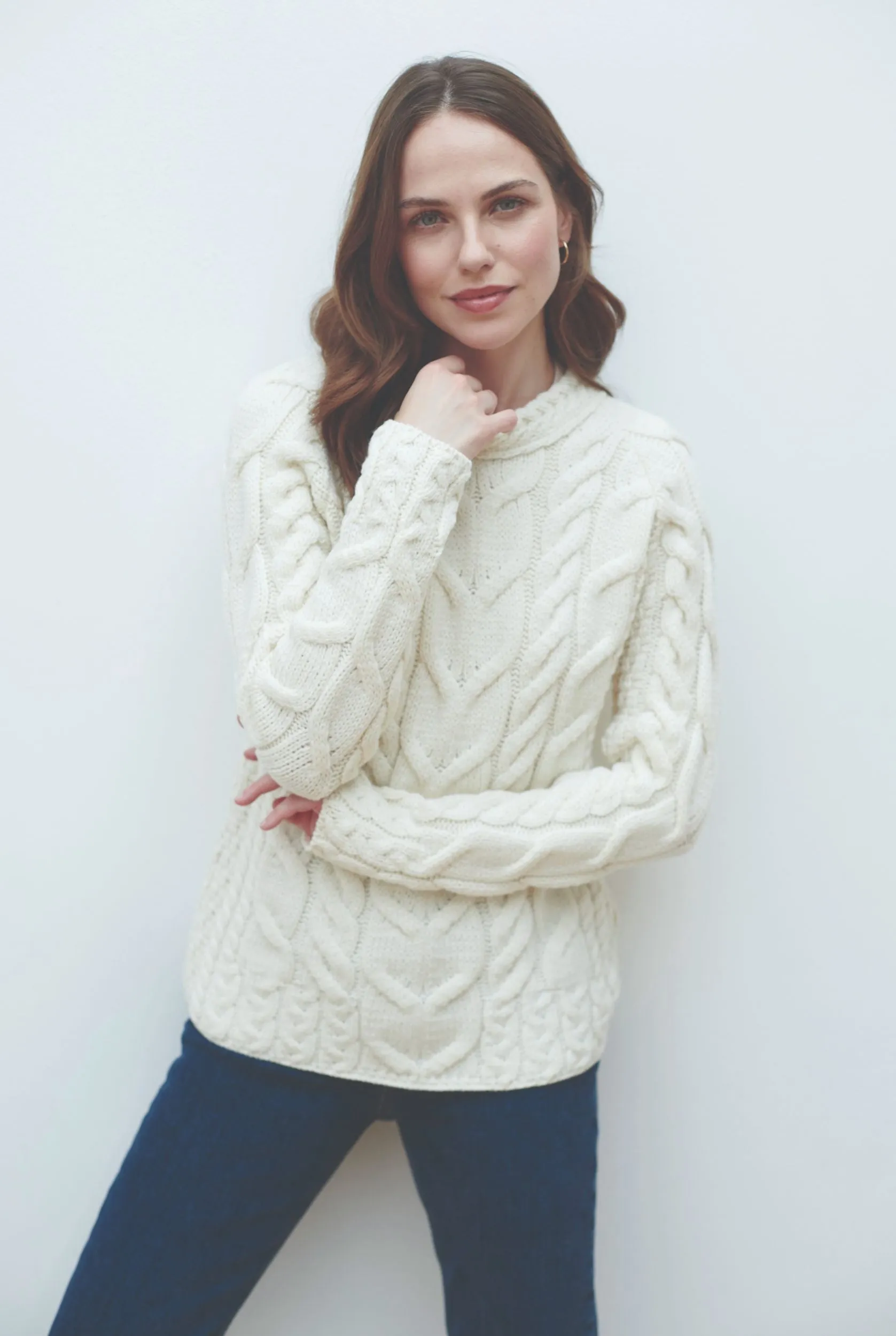 Listowel Ladies Aran Cabled Sweater | Natural