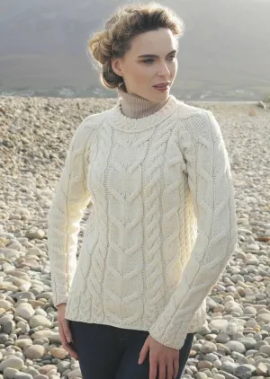 Listowel Ladies Aran Cabled Sweater | Natural