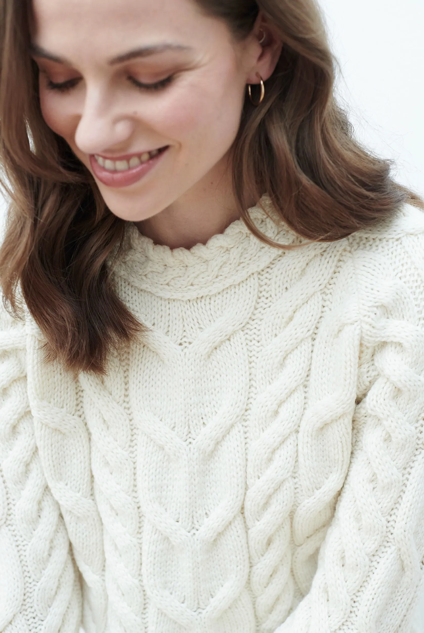 Listowel Ladies Aran Cabled Sweater | Natural