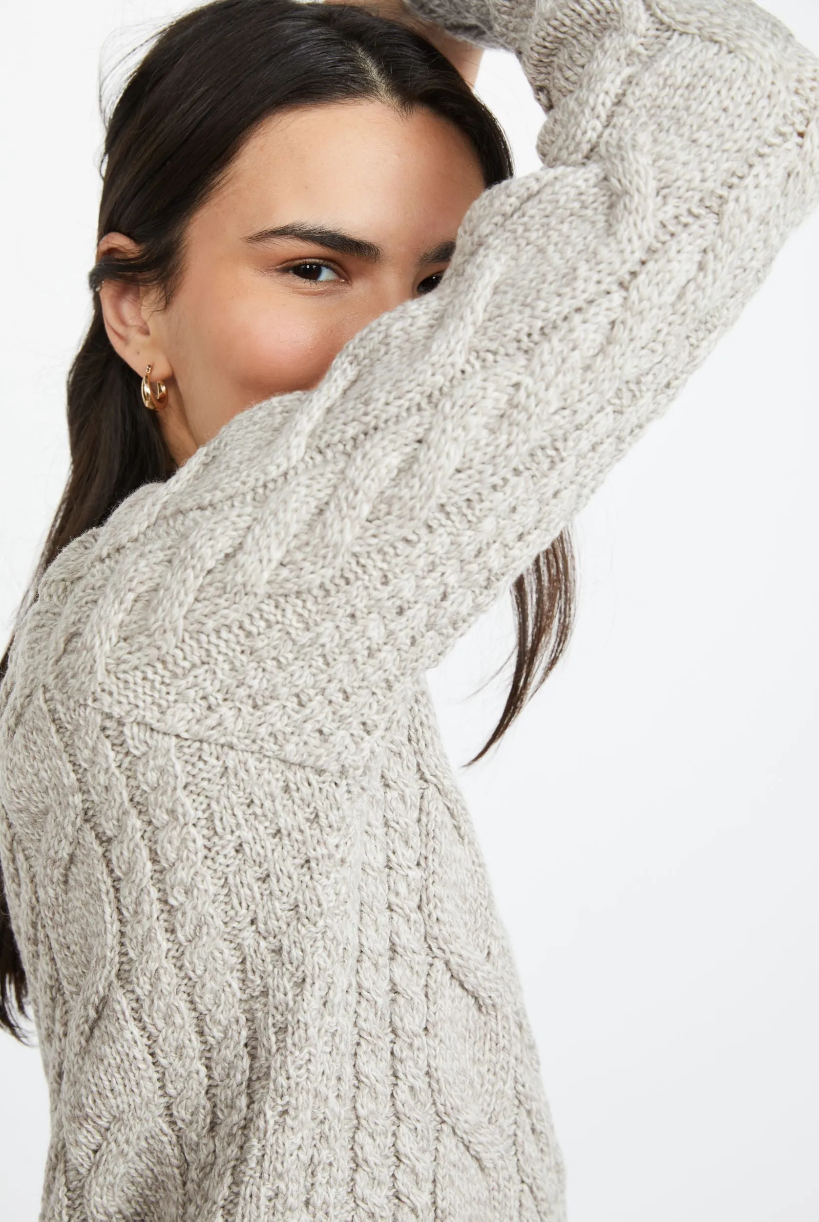 Listowel Ladies Aran Cabled Sweater | Oatmeal