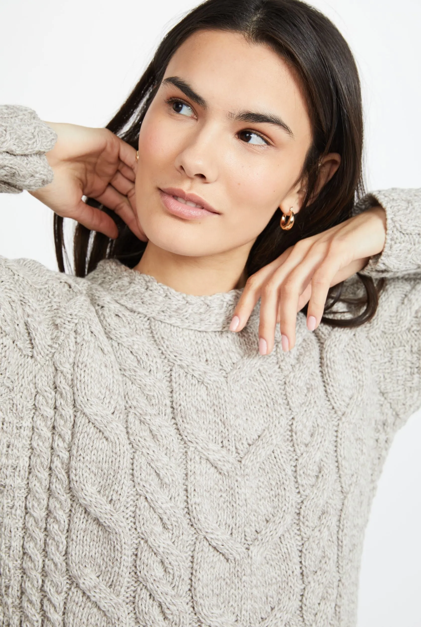 Listowel Ladies Aran Cabled Sweater | Oatmeal