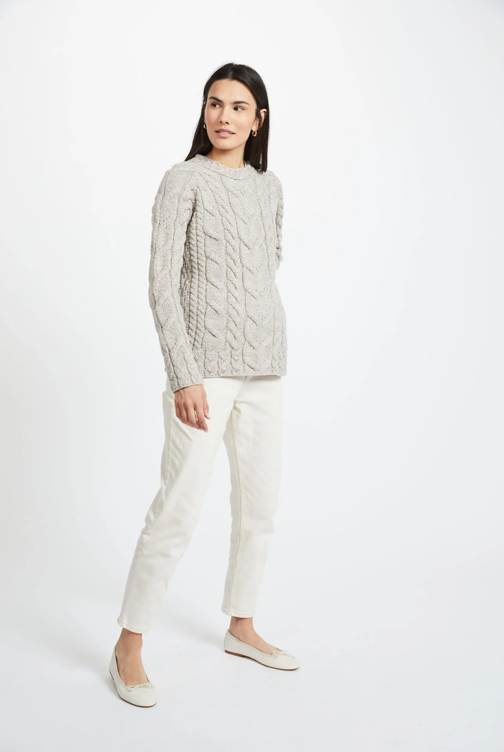 Listowel Ladies Aran Cabled Sweater | Oatmeal