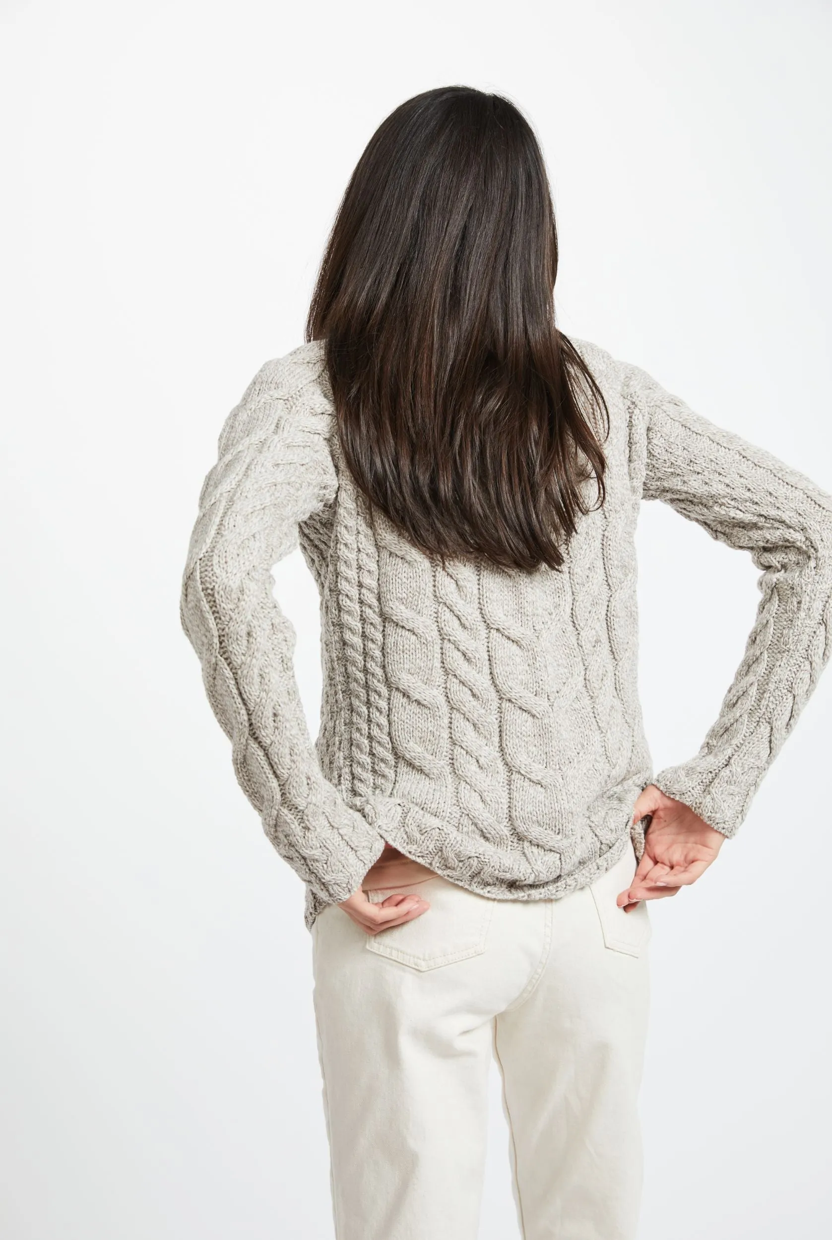 Listowel Ladies Aran Cabled Sweater | Oatmeal