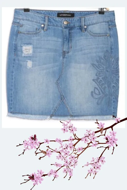 Liverpool Jeans Embroidered Denim Skirt